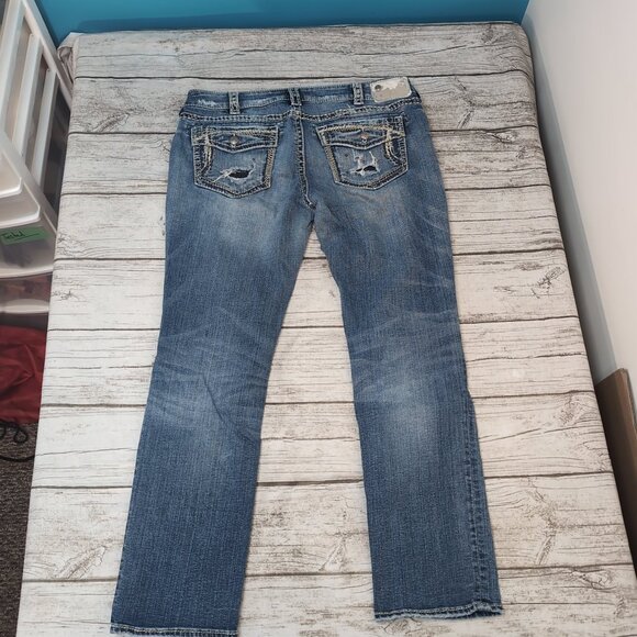 Silver Jeans Co. Suki Flap Slim Distressed Blue Denim Jeans – Women’s W33 L31 - Picture 12 of 14